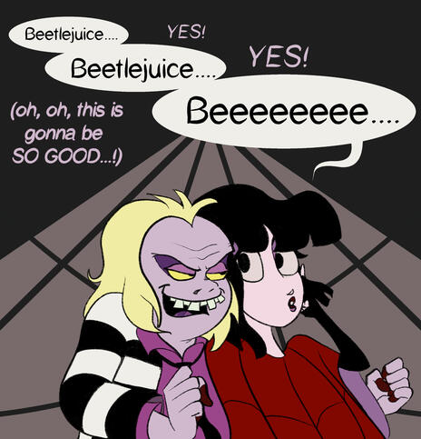 Fanart of the musical Beetlejuice in the style of the Beetlejuice cartoon